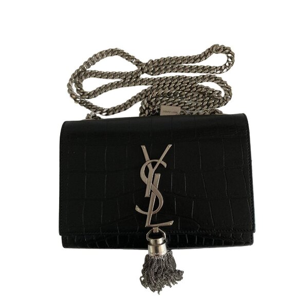 Saint Laurent Paris Alligator Kate Shoulder Bag Black SL72 - Picture 1 of 9